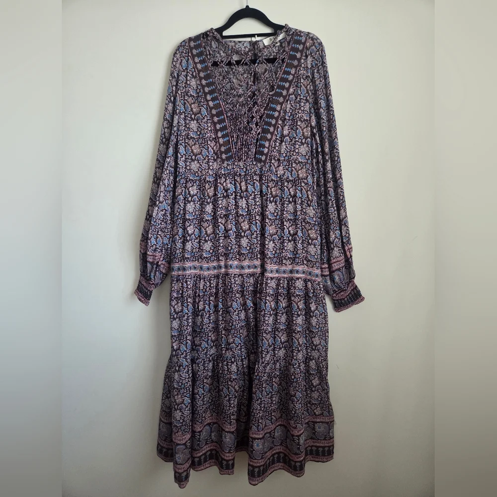Sea New York Amaki Lilac Whimsical Cottagecore Bohemian Floral Maxi Dress L Bx22 - Picture 6 of 16